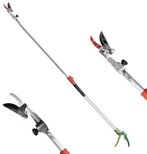 FLORA GUARD sécateur télescopique, 110 cm - 166 cm, télescopique - léger et robuste, cueilleur de fruits avec tête de lame pivotante, manche de cisaille à branches télescopique léger en aluminium