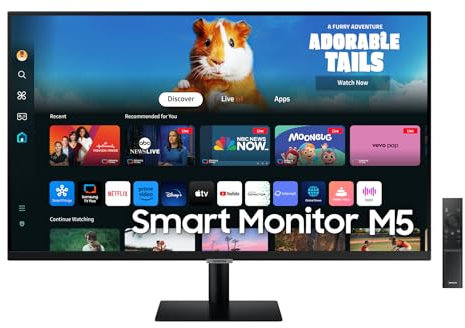 SAMSUNG LS27DM500EUXXU 27 Full HD HDR10 Smart Monitor with Speakers - 1920x1080, USB, HDMI, WiFi, Bluetooth, Remote Control, Smart Hub for TV streaming, Catch Up Apps and Gaming Hub