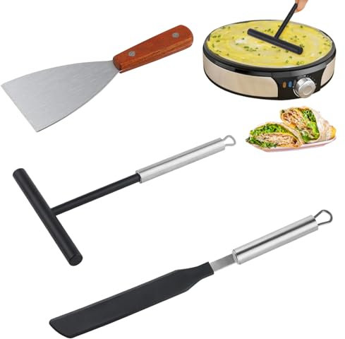 AYSYR 3 Pièces Ustensiles de Cuisine,avec 1 Spatule Cuisine,1 Spatule Crepe et 1 Râteau à Crêpe Etaleur Crepe,Ensemble de Spatuleen en Acier Inoxydable,Cuisine Accessoires pour DIY