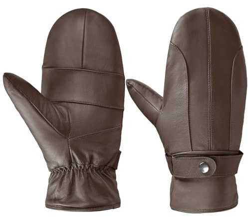 Harssidanzar Mens Sheepskin Leather Mittens Gloves Thick Fleece Lined SM047US,Brown,Size, M