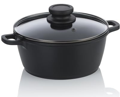 kela Fleischtopf 20 cm mit Glasdeckel ATURA, Kochtopf klein 1,7 Liter, Topf Induktion, Aluguss keramisch beschichtet, PFAS frei, schwarz