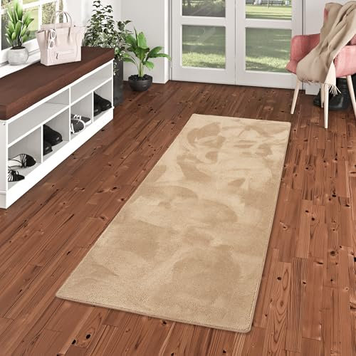 Snapstyle Hochflor Teppich Läufer Taupe, Super Soft & rutschfest, Perfekt für Flur, Wohnzimmer, Küche, Modernes Design, Pflegeleicht
