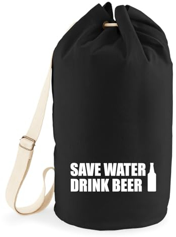 Huuraa Seesack Save Water Drink Beer Bierflasche 20 Liter Black Baumwolle Rucksack Geschenkidee