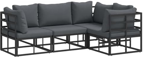 vidaXL Ensemble de canapé de Jardin avec Coussin 4 pcs Noir Aluminium, Canapé de Jardin Moderne en Aluminium, fauteuils réglables, mobilier extérieur résistant aux intempéries