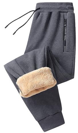 Stickade leggings dam - fleecefodrade byxor dam tjocka låga byxor rena färgade byxor avslappnade byxor bekväm termisk träningsoverall fleecefodrade vinterbyxor, Färg: grå, L