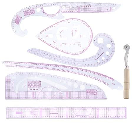 7 st sömnadslinjal - T-shirt remmar justeringsverktyg, multifunktion skräddarset med skrifthjul | kurva form graderingslinjal kit | dressmaking mätverktyg för sömnad mönster design kläder