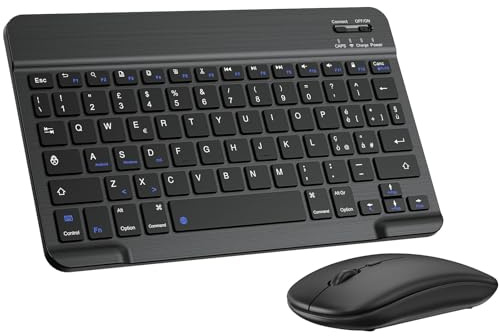 Cimetech Tastiera e mouse wireless Bluetooth, tastiera ergonomica ultrasottile con batteria ricaricabile integrata per iOS, Mac, iPad, Windows e sistemi operativi Android 3.0, Italiano QWERTY, nero