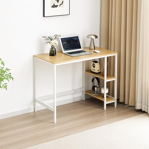 Garvishk Garvis Schreibtisch 100x50 cm (mit 2 Ablagefächern) – Gaming Tisch mit Regal – MDF Computertisch für Homeoffice (Eiche)