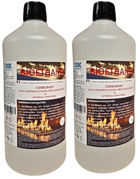 Bioetanol 1L x 2 - premium miljövänligt bränsle för spisar i rostfritt stål - ren låga, utan lukt eller rök - växtresurser - hög prestanda och säkerhet (1 Lx2)