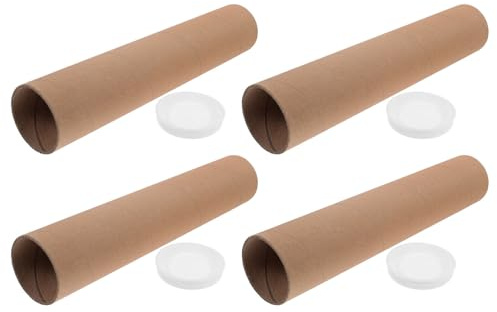 Cabilock Tubos de Envío de Cartón Kraft 33,5x6,5 Cm, 4 Unidades, Tubo Postal Reforzado para Almacenamiento y Protección de Pósteres, Documentos y Manualidades, Uso Oficina y Envío Seguro