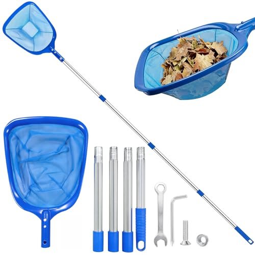 Homethrive Retino per piscina, 185 cm, a maglia fine, stabile, con asta telescopica, retino per piscina, stagno, alghe, piscina