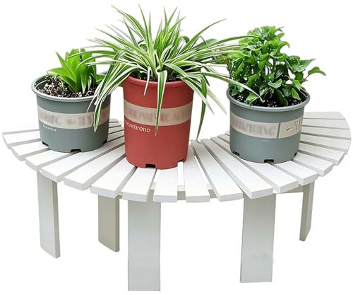 Gaommini Banco De Árbol Curvo Al Aire Libre Taburete De Jardín De Madera, Asientos De Patio Silla Asiento De Árbol Envolvente Semicircular para Parque Trasero, Porche Delantero(Blanco,Half Round)
