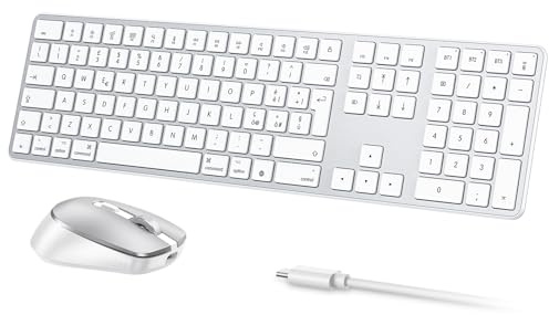 OMOTON Kit Tastiera e Mouse Wireless Bluetooth per Mac, Tastiera e Mouse Ricaricabile con 3 Canali Bluetooth per Mac Pro/Mini, MacBook Pro/Air, iMac, iMac Pro, Layout Italiano QWERTY, Argento