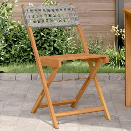 Generico Sedie da Bistrò 2 pz Grigie Legno Massello Acacia e Polyrattan,Sedie da Giardino,367676