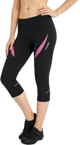 Santic Cycliste Femme Rembourré Pantalon 3/4 Cyclisme pour Femme Short Vélo avec Poches Elastique Séchage Rapide Respirant