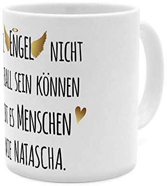 printplanet Tasse mit Namen Natascha - Motiv Engel überall - Namenstasse, Kaffeebecher, Mug, Becher, Kaffeetasse - Farbe Weiß