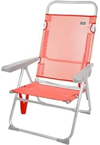 Klappbarer Strandstuhl, Aktive Beach, 48x57x99 cm, Farbe Koralle, Liegestuhl, 5 Positionen, Hochstuhl, Sitzhöhe 30 cm, Tragegriff, Leichte klappbare Strandstühle