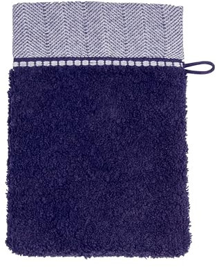 Möve Brooklyn Uni mit Fischgratbordüre Waschhandschuh 15 x 20 cm aus 85% Baumwolle / 10% Viskose / 5% Leinen, deep sea