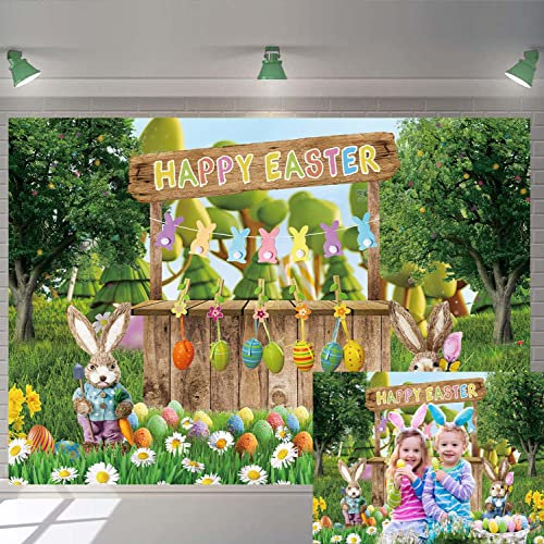 Happy Easter Backdrop Toile de Fond avec œufs colorés, Lapin, Fleurs, Herbe Verte pour fête de Pâques, Joyeux Retour de Pâques Fournitures de fête d'enfants, Portrait, bannière décorative