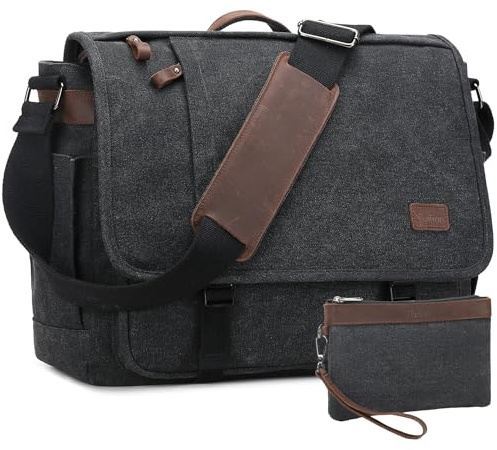 Nerlion Messenger Bag for Men 17-17.3 Inch Laptop Bag Canvas Water-resistant Computer Bag Shoulder Bag Work Briefcase Bookbag for College (Dark Gray)
