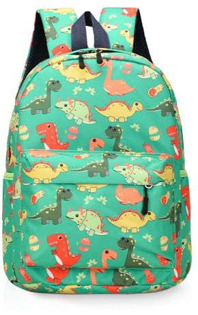 TOPWAYS Cute Backpack School Bag, Multifunctional storage Waterproof Nylon Large Rucksack Elementary Schoolbag Book Casual Daypack for Girls Boys 3-8 years old (Green Dinosaur)