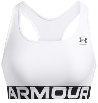 Under Armour HeatGear Soutien Moyen Logo, Soutien-Gorge de Sport Confortable et Respirant, brassière Femme à Maintien modéré avec Bretelles croisées, White/Black, XL