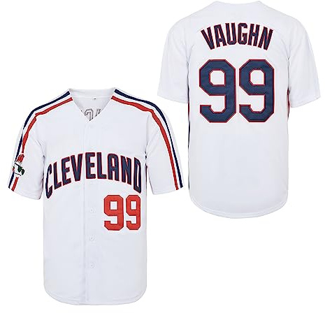 Yseohb Maglia da baseball da uomo Ricky Vaughn 99, stile hip hop anni '90, maglietta cucita per tifosi sportivi, blu navy, grigio e bianco, bianco, L
