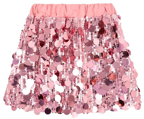 Miipat Gonna di Paillettes per Ragazze, Scintillanti Bambina Mini Gonna Glitterata Vita Elastica Gonne con Fodera per Danza Compleanno Principessa Festa （Rosepink 160 10-11 Anni