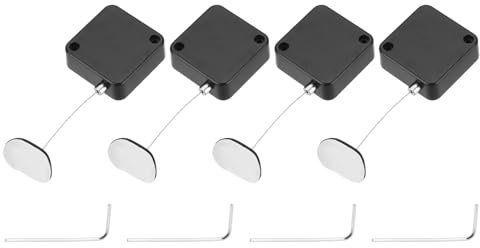 sourcing map 4.9 ft Retractable Cable Lock with Adhesive Arc Patch Remote Control Security Lock with Adjustable Cord Tether Anti Theft for Laptop, TV, 600g, Black, 4 Pack