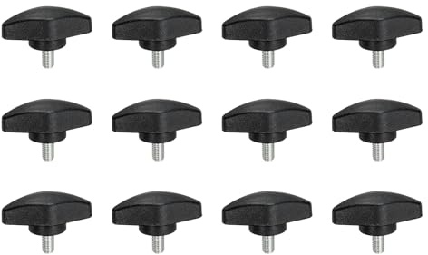 PATIKIL M5 x 10mm Viti a Manopola a T con Testa Alare, 12Pz 35mm In Acciaio Al Carbonio Con Testa a T e Alette Di Larghezza, Kit Di Manopole e Bulloni Per Serraggio Manuale, Nero
