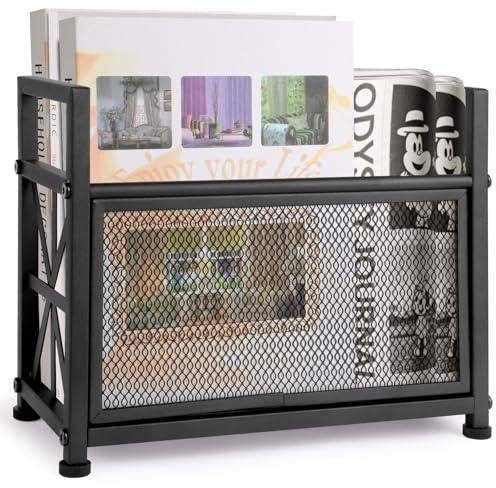 OFIDELITY Black Magazine Holder, Metal Magazine Rack Floor, Mesh Magazine File Holder, Magazine Storage Basket, Magazine Holders for Classroom，Magazine Stand for Desk, Folder Organizer Bin for Books