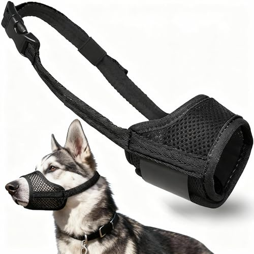 Aiyraa Dog Mesh Muzzle for Medium/Large Breed Dogs - Breathable Soft Mesh, Adjustable No-Bite Muzzle Cover for Greyhound, Labrador, Springer Spaniel Dogs to Prevent Biting, Chewing, Barking