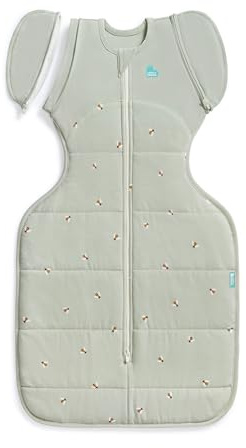 Love To Dream™ Swaddle UP™ Transition Bag, Medium 6-8.5 kg - Bees Olive | Snug Fit with Zip-Off Wings | 2.5 TOG Ideal for Winter & Autumn (16–20°C) | Machine Washable Cotton & Double Zip