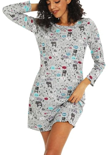 MIA LUCCE Camisón para mujer de manga larga, camisones, ropa de noche de algodón, camisón de dormir, vestido de dormir, vestido de casa, camisón para mujer suave y ligero, ropa de descanso, vestido de