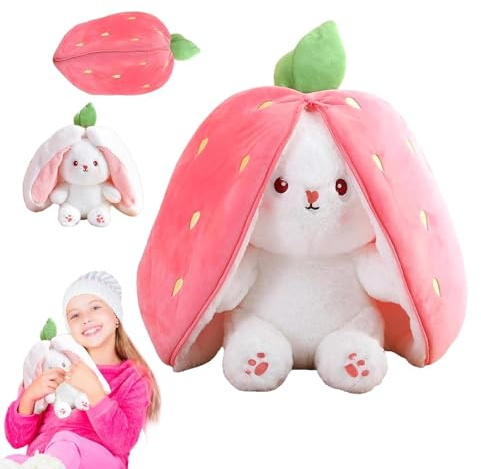 KSVFTB Easter Plush Bunny Toy, Soft Plush Toy 18cm Carrot Strawberry Plushies Doll, Cute Cuddly Stuffed Animals Hide And Seek Rabbit Muppet Toys Birthday Gifts, Stuffed animal, Cute Toys