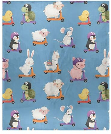Exnundod Cute Animals Riding Scooters Throw Blanket for Couch Cozy Bed Blankets Warm Throw Blankets for Sofa Camping Travel 50x60 Inches