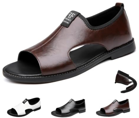 ZDOUXUAN Sandales En Cuir À Bout Ouvert Pour Hommes, Sandales D'été Décontractées À Enfiler, Chaussures Creuses Confortables Pour La Marche Et La Conduite En Plein Air