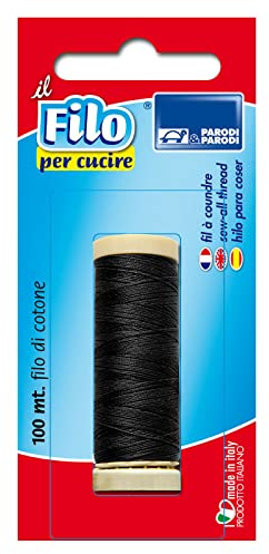 PARODI & PARODI- Filo per Cucire 100m, Filo da Cucito da 20gr, Bobina di Cotone per Aghi da Cucito, Rocchetto Adatto alla Cucitura a Mano, Prodotto in Italia, Color Nero