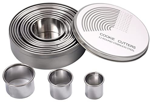 ZITFRI 12 Stück rund Ausstechformen Ringe Keksformen Edelstahl Circle Cookie Cutter 2,8 cm-11,5 cm Donut Ausstecher Ring für Plätzchen Keks Kekse Gebäck - Aufbewahrungsbox