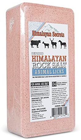 Salt Block for Deer & Horses – Compressed Mineral Salt Lick for Livestock, Cattle & Goats – Himalayan Secrets Pink Rock Salt Block (4.4LB/2KG, Block)