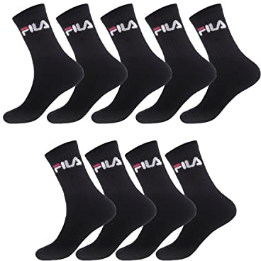 FILA Calzini Uomo Cotone, Set di 9 Calze Sportive Uomo, Nero, Taglie 43/46