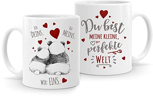 Moonworks® Kaffee-Tasse Panda Ich Deins Du Meins Wir Eins Liebes-Geschenk Valentinstag Liebesbeweis Liebeserklärung Meine kleine, perfekte Welt weiß Keramik-Tasse