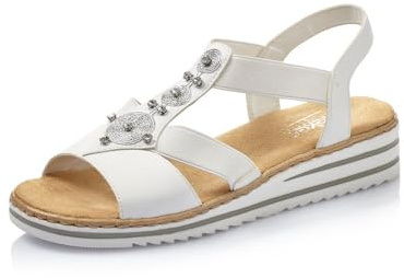 Rieker Femme Sandales V0687, Dame Sandales Fines,Chaussure d'été,Sandale d'été,Confortable,Plate,Blanc (Weiss / 80),40 EU / 6.5 UK