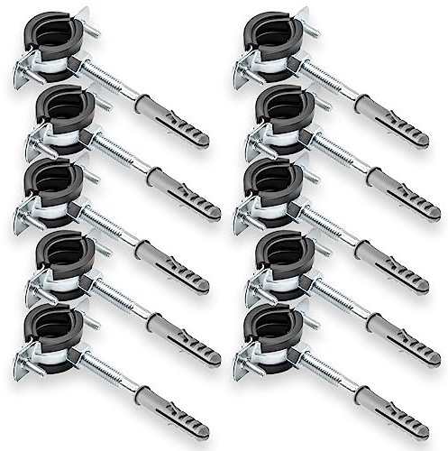 10 x collier simple pour tuyaux + 10 x chevilles + 10 x tire-fonds – kit de fixation facile pour tuyauterie – pour installations sanitaires et de chauffage – 3/8 17-19mm