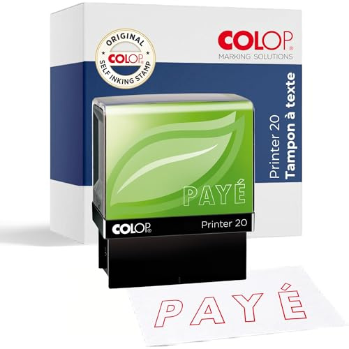 COLOP Printer 20 Green Line, tampon avec texte Payé Encré Rouge | Tampon auto-encreur durable avec texte PAYÉ. Encre rouge intégrée, idéal pour les fournitures de bureau.