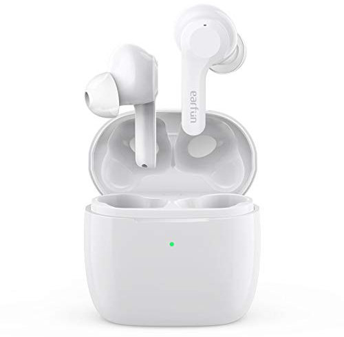 EarFun Air In-Ear Auriculares Bluetooth con 4 Mics Aislamiento de Ruido, Sonido estéreo, Control de Volumen, detección de intrauditivo, batería de 35 Horas, Control táctil, IPX7, Carga inalámbrica