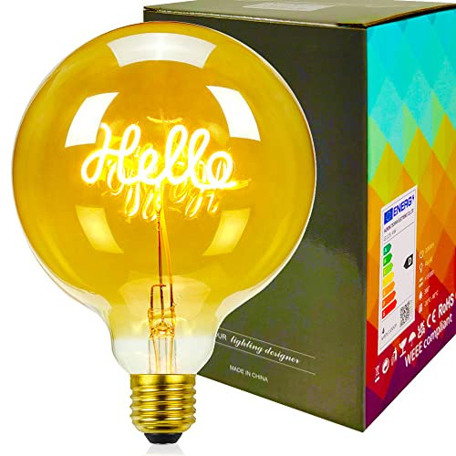 YANUODA Vintage Led Glühbirne G125 Big Globe 2000Kelvin 4W Dimmbar Alphabet Filament Tischlampe Glühbirne Dekorative Glühbirnen 220 / 240V E27 (Hello)