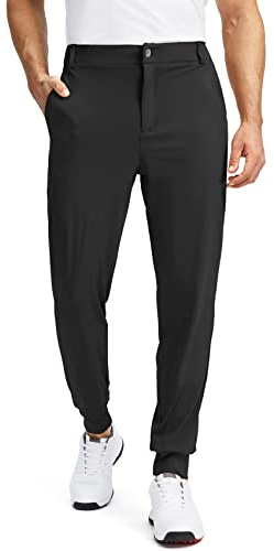 Soothfeel Men's Golf Joggers Pants with 5 Pockets Slim Fit Stretch Sweatpants Running Travel Dress Work Pants for Men(Black, L