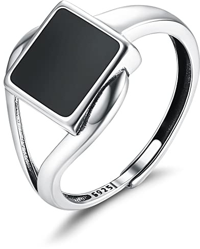 MILACOLATO Anillo De Plata Ley 925 Para Mujer Niñas Ajustable, Abierto Vintage Plata Nudo Celta/Zirconia Hoja/Cuadrado Esmaltado Negro/Doble Torsión Declaración Anillo Joyería anilloA