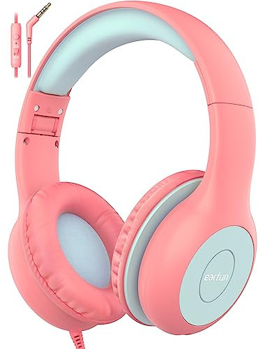 EarFun Auriculares para niños con Cable con micrófono, 85/94 dB de límite de Volumen para niños, Auriculares portátiles con Cable con Shareport, Auriculares Plegables, Sonido estéreo para la Escuela